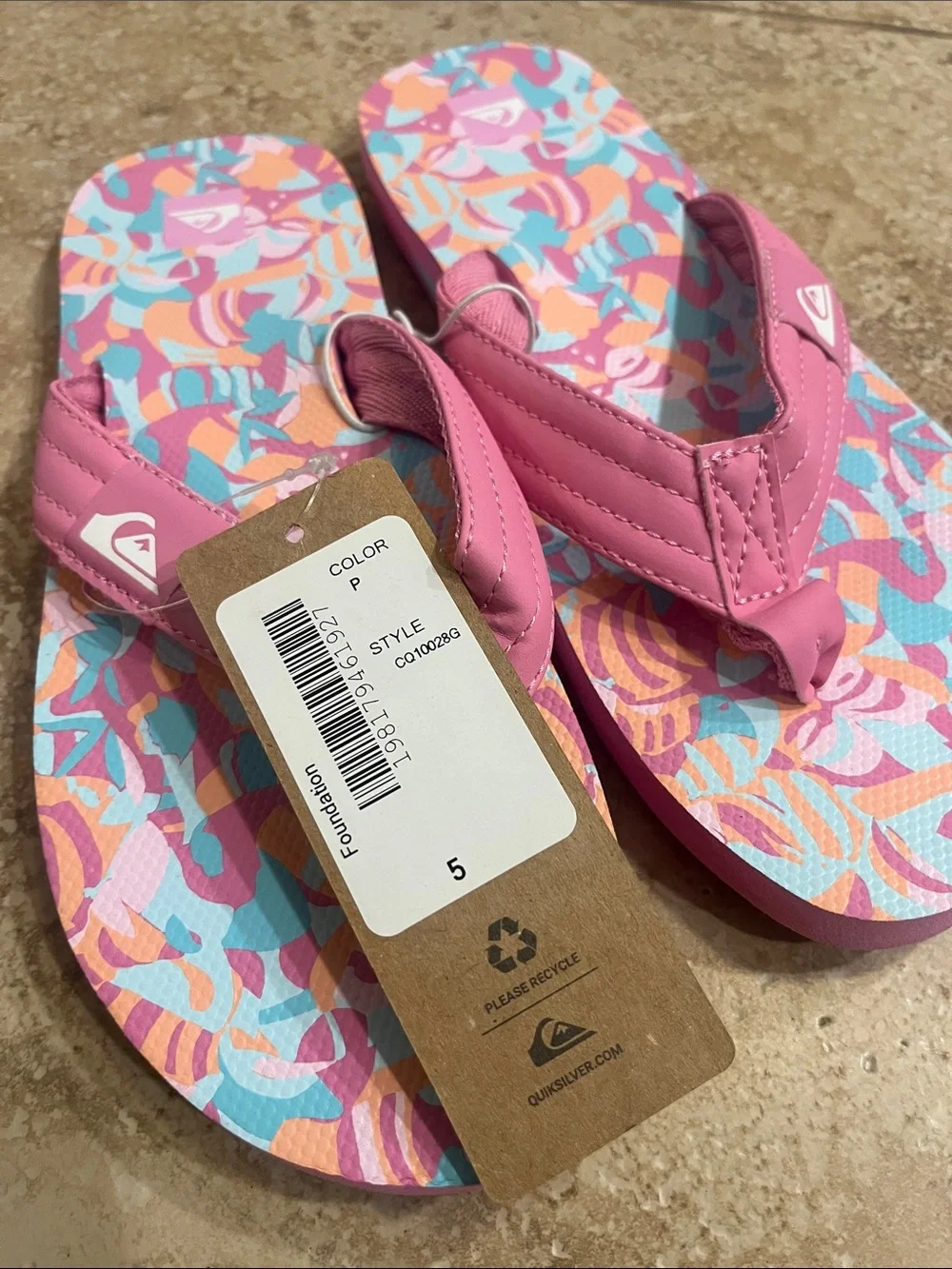 Roxy Quiksilver Kids Pink Flip Flops NWT